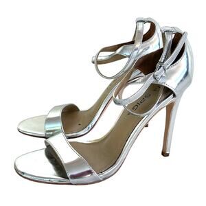 Via Spiga Ankle Wrap Heels 6.5 37 Silver Leather Sandals Cocktail Resort Cruise